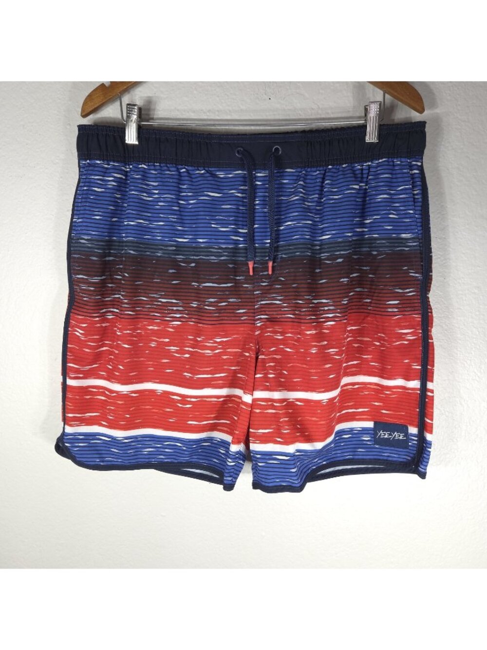 Yee Yee Granger Smith Men's Striped Swim Trunks XL Blue Red Drawstring Mesh